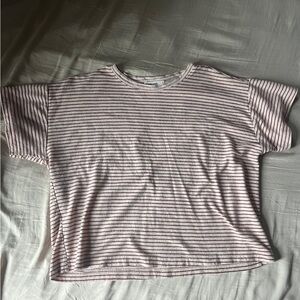 Marine Layer Lydia Textured Stripe Tee Pale Blush/Burgundy